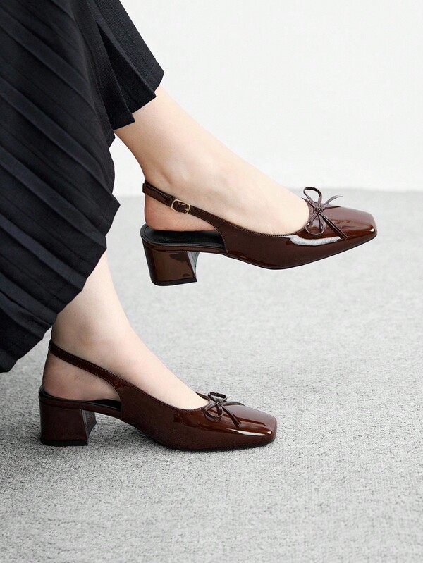 CUCCOO BIZCHIC Women's Classic Low Chunky Heel Coffee Color Pumps, Elegant For Daily Wear, Commuting And Office For Christmas