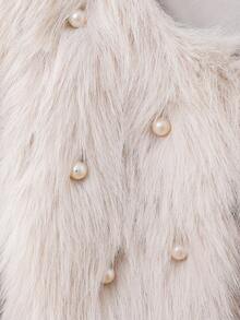 Young Girls Fluffy Cardigan Jacket With Pearl Decor, Suitable For Casual, Fashionable And Elegant Daily Wear Fall Winter Fur Jacket Kids