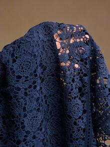 Anewsta Elegant Lace Patchwork Graceful Sleeveless Midi Dress, Ivory White - Navy Blue - View 8