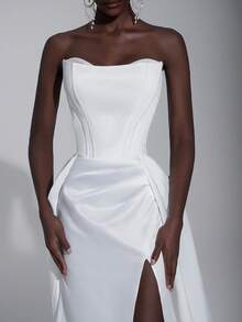 Elitara Elegant Minimalist Heavy-Duty Version Of The Double-Layer Neckline Structure Tummy Pleated Long Skirt, Heavy-Duty Wedding Dress, Evening Dress, Autumn Dress, Robe, Net Dress