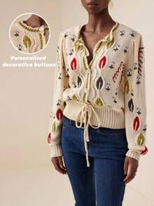 Lyxana Áo khoác cardigan ngắn thắt eo thêu cho nữ, nhiều màu - Nhiều màu - Xem 1