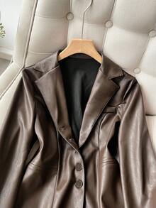 Franclia 女士翻领收腰优雅办公室通勤PU夹克 - 鏽棕色 - 查看 6