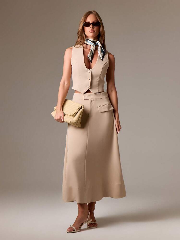 Spódnica z wysokim stanem i szerokimi nogawkami oraz kieszeniami z patkami