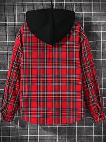 SHEIN Tween-Jungen Lässiges, rot kariertes Weihnachtshemd mit durchgehendem Reißverschluss und Kapuze, langärmlig, geeignet für Weihnachten, Weihnachtsfeiern, Schule, Outdoor, Sport, Versammlungen im Herbst und Winter - Rot - Übersicht 2