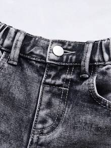 年轻女孩宽松水洗灰色牛仔裤，柔软棉质面料，休闲街头服饰，适合日常穿着、派对、旅行、返校、秋冬新品 - 淺灰色 - 查看 4