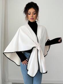 Rafferiza 新款优雅秋冬披肩多功能斗篷女士羊毛布女士秋季搭配外套 - 杏色 - 查看 3