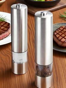 JMMO 1 件电动盐和胡椒研磨机，自动单手操作可调节不锈钢研磨机，自动胡椒研磨机，电子可调节胡椒研磨机，适用于厨房工具（不含电池） - 銀色 - 查看 4