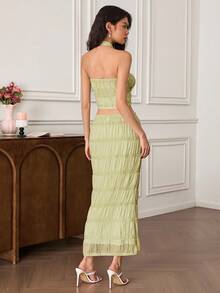 EastFlair 女式休闲露背无袖上衣和迷你裙两件套