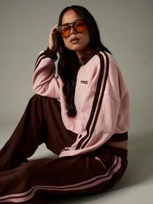 MISSGUIDED Zip Through Sweatshirt With Contrast Stripes And Ribbed Cuffs For Casual Everyday Wear - Pink - View 5