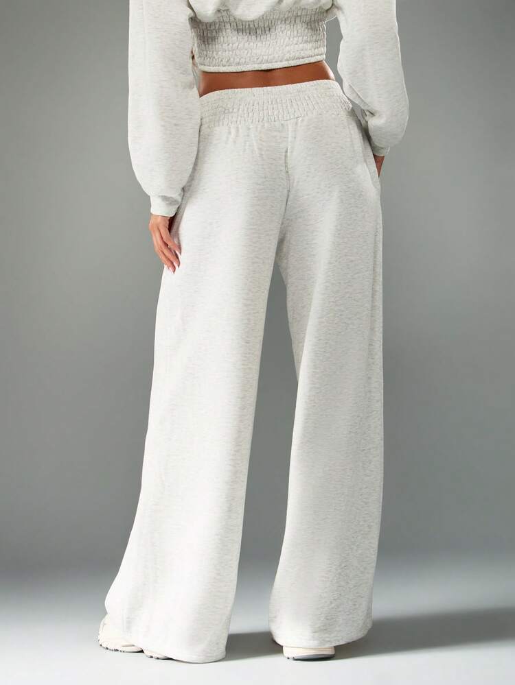 MISSGUIDED Calça Jogger de Perna Larga com Cintura Franzida para Mulheres, Ajuste Solto Casual, com Cintura Elástica, Calça de Moletom Confortável