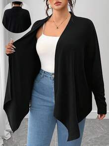 SHEIN CURVE+ Damen Große Größen elegante lässige Strickjacke mit asymmetrischem Saum für Winter, Herbst, Schwarz, für Frauen - Schwarz - Übersicht 1