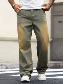 Manfinity Homme Plus Size Men's Loose Fit Pockets Wide Leg Casual Versatile Jeans - Blue - View 4
