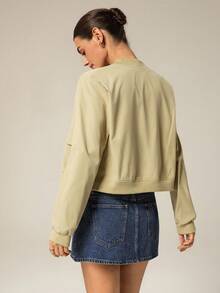 Hanevo Women's Casual Elegant Commuter Long Sleeve Zip-Up Jacket With Pockets, Short Style, Suitable For Autumn/Winter