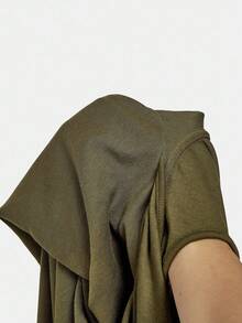 SHEIN MOD Áo sweatshirt dài tay dáng ôm, màu trơn, cỡ lớn, kiểu dáng thường ngày, thắt nơ phía trước, thích hợp cho mùa thu/đông. - xanh quân đội - Xem 5