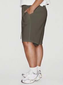 MUSERA 大码长款系带腰部慢跑短裤，适合度假、夏季、假日、优雅休闲的复活节穿着 - 卡其色 - 查看 3