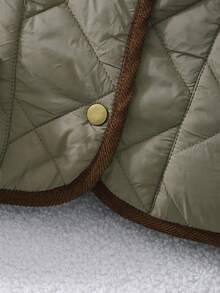 SHEIN 1 件女童菱形灯芯绒拼布领复古棉服外套，适合秋冬季 - 軍綠色 - 查看 6