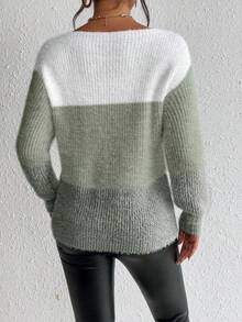 EMERY ROSE Women's Casual Loose Fit Contrast Color Drop Shoulder Long Sleeve Pullover Sweater, Autumn - Multicolor - View 2