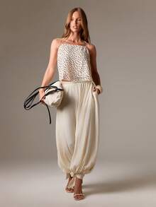 AiiRZ Áo hở vai chấm bi trong suốt có chi tiết buộc sau lưng, áo cánh không tay mùa hè - Đen và trắng - Xem 3