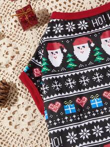 PETSIN 有趣的圣诞狗 T 恤圣诞老人和雪花印花，带有红色饰边和“HO HO HO”文字 - 彩色 - 查看 7