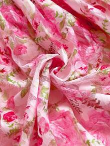 Soleia Women's Romantic Pink Floral Print Chiffon Flowy Sexy V-Neck Ruched Cutout Backless Double Layered A-Line Mini Dress, Suitable For Vacation, Party, Date, Valentine's Day, Afternoon Tea Floral Sundress Floral Summer Dress Spring Dress Rose Dress