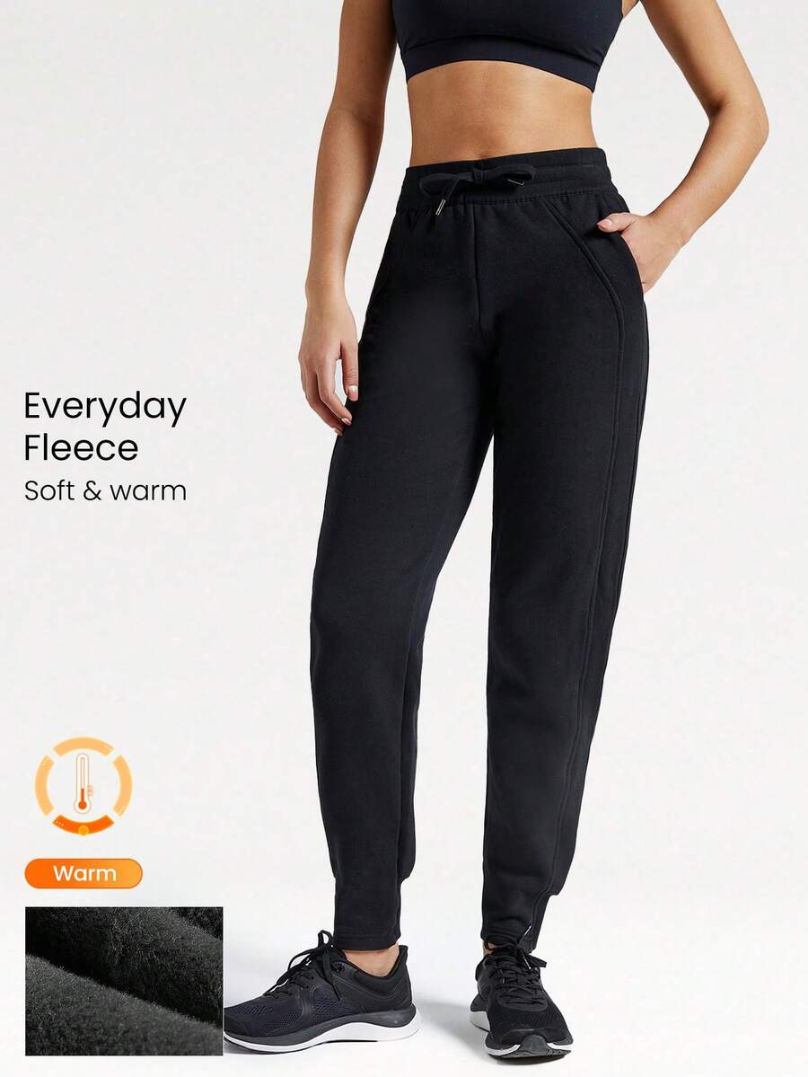 GLOWMODE Pantaloni de jogging din fleece din amestec de bumbac, cu buzunar reglabil în talie - Negru - Vizualizare 1