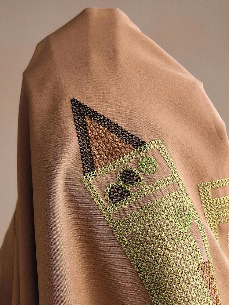 Women's Casual Loose White Castle Embroidered Oversized Long Sleeve Collared Shirt Blouse, Spring/Summer