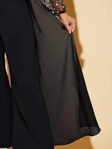 Amorya Bộ đồ liền thân tay phồng lưới cổ chữ V thanh lịch mới dành cho nữ, đa năng để mặc hàng ngày, tiệc trà chiều và nhiều dịp khác nhau - màu đen - Xem 7