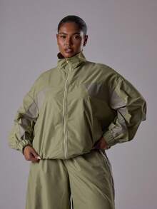 MUSERA Plus Size Zip Up Contrast Panel Track Jacket Top Only Cute Summer Holiday Elegant Vacation Classy Holiday Coolgirl Sporty Active Dawn Curve Winter Fall Autumn