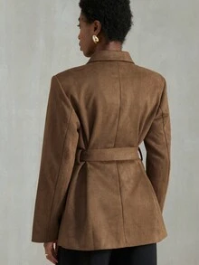 Aveloria Modichic 休闲复古系腰宽松落肩大口袋绒面革夹克 - 咖啡棕 - 查看 2