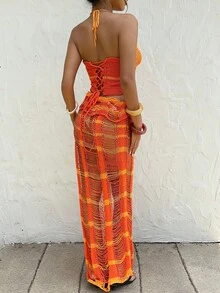 Lyxana Women's Sleeveless Cropped Halter Neck Sweater Two Pieces Set, Fashionable & Versatile - Multicolor - View 2