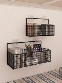 1pc Iron Bathroom Kitchen Storage Shelf, Non-Porous Wall Mounted Storage Shelf, Bathroom Storage Shelf Organizer Kitchen Organizer