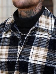 Manfinity CasualCool 男士时尚休闲格纹印花纽扣灯芯绒夹克，街头风格纹外套，秋冬款 - 彩色 - 查看 4