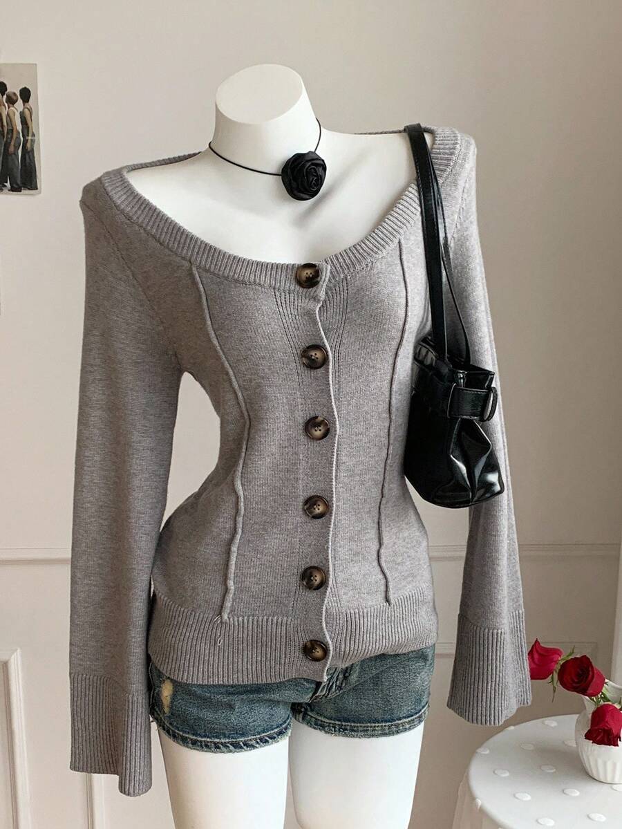 Comfortcana Women's Casual Solid Color Cardigan, Versatile For Autumn/Winter Elegant   Fall Clothes For Women Christmas Sweater Autumn Clothes For Women   Casual Outfit For Women