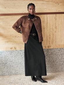 Maija 女士棕色人造毛皮双面夹克，适合春秋冬，休闲和商务穿着，宽松版型，长袖，前拉链，舒适的办公室，低调的复古风格，高端的城市通勤，杂志编辑推荐，适合城市社交、度假、派对 秋季棕色夹克女式毛皮夹克棕色人造毛皮夹克棕色毛皮夹克女式棕色外套冬季/秋季女式人造毛皮大衣棕色人造毛皮夹克女式棕色夹克 - 棕色 - 查看 3