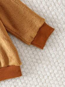 SHEIN Playful Pals Cute Round Neck Plush Baby Boy Outfit Fall Winter - Mocha Brown - View 3