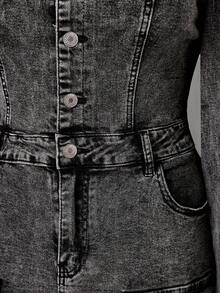 Sunspun 时尚休闲修身连衣裙，适合夏季 - 灰色 - 查看 4