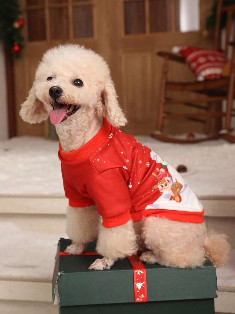 PETSIN 圣诞节可爱雪人印花宠物运动衫 - 彩色 - 查看 6