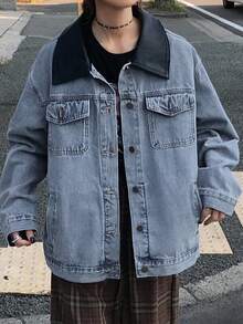 FRIFUL Women's Loose Casual Denim Jacket And Coat - Blue - View 4