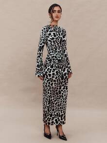 Modelyn Elegant Leopard Print Metal Buckle Dress For Women - Multicolor - View 5