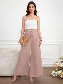 SHEIN Maternity Casual Versatile Commute Solid Color Wide Leg Pants