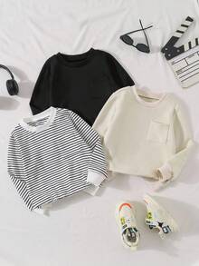 SHEIN Sweatshirt kasual longgar lengan panjang berkerah bulat untuk anak laki-laki, cocok untuk berbagai kesempatan. Baik untuk jalan-jalan sehari-hari maupun sekolah di musim gugur dan musim dingin. - MultiWarna - View 8