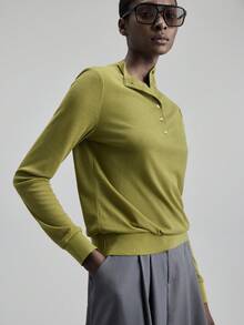 Ontre 2025 Vintergrön pullovertopp med delvis slå om framtill och enkelknäppt skalknappar, elegant och stilig för fest och pendling i stan. - Grön - Visa 5