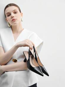 CUCCOO BIZCHIC 绿色复古尖头中跟优雅简约通勤女士高跟鞋，适合工作、约会和正式场合 - 黑色 - 查看 4