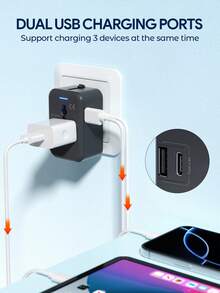 JMMO 旅行适配器，全球通用一体式旅行适配器交流电源插头适配器壁式充电器，带 USB-C 和 USB-A 充电端口，适用于美国、欧盟、英国、澳大利亚、黑色