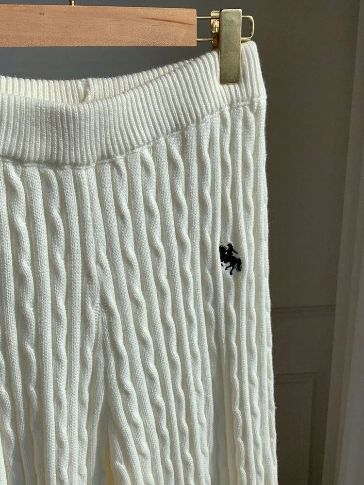 CovetEZ Fall Women Clothes Old Money Autumn Sweaters Pant Women's Solid Color Cable Knit Casual Loose Sweater Pants White Wide Leg Pants Cable Knit Pants Wide Leg Knit Pants