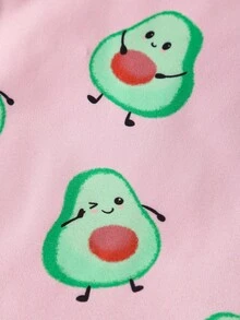 小女孩牛油果印花长袖紧身裤和裤子两件套，面料舒适柔软，适合儿童休闲穿着 - 粉色 - 查看 4