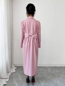Selianne Women's Elegant & Generous Pink Long Bow Woolen Coat, Suitable For Daily Commute - Baby Pink - View 2