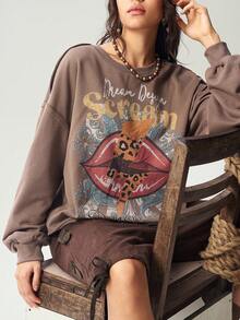 Bohemela Boho Casual Solid Color Knit Long Sleeve Loose Fit Women Sweatshirt, Autumn