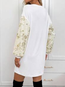 SHEIN LUNE Women's Casual Sequin Embroidered Party Mini Dress, Basic Autumn/Winter Daily Outfit Lantern Sleeve Dress White Casual Dress White Dress Puff Sleeve Dress Sequin Dress New Fall Fashion Women Fall Clothes For Women Elegant Dresses For Women Long Sleeve Dress Fall Dresses For Women Fall Outfits Winter Dress Women Winter Outfit For Women Winter Clothes For Women Going Out Outfits Short Party Dress - White - View 8