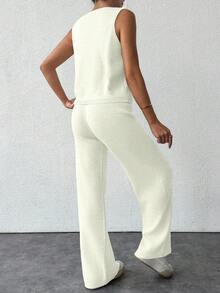 SHEIN Tall Bộ đồ hai mảnh cỡ lớn kèm áo vest và quần - trắng - Xem 2